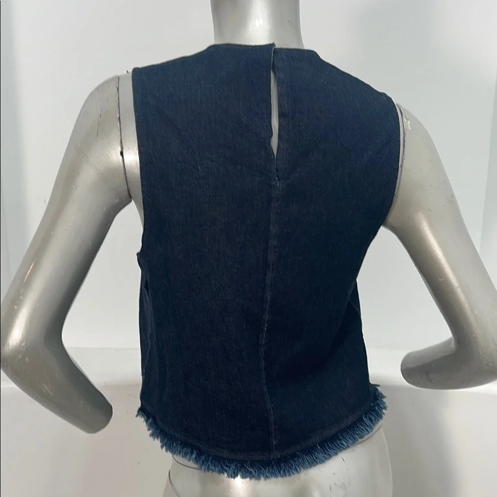 A.L.C. Sample Blue Denim Crop Tank Top Sleeveless Fringe Hem